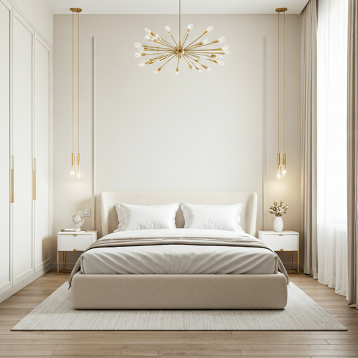 Bright private bedroom with neutral luxury finishes