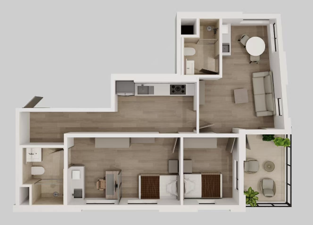 Unit 202 floor plan with OB and SS rooms