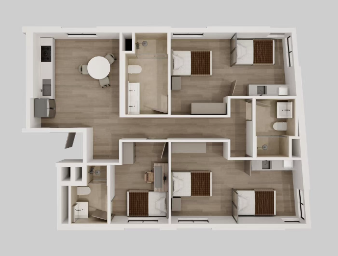 Unit 401 floor plan with PP and two LS rooms
